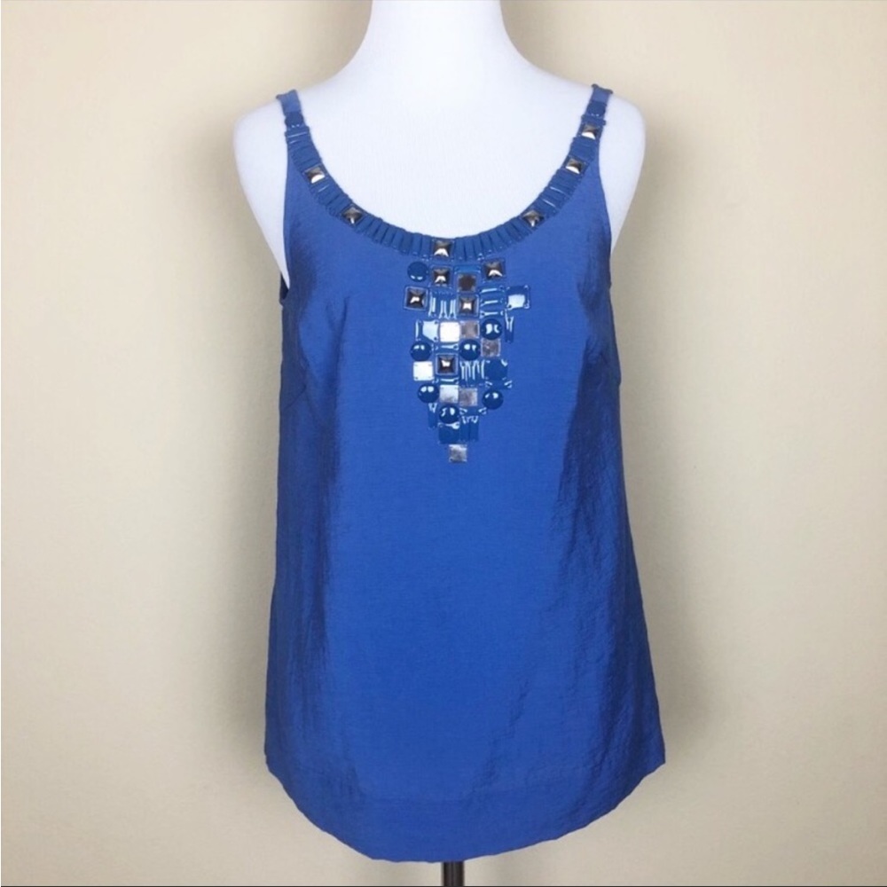 BCBGMaxAzria Blue-Purple Indigo Jewel Embellished Tank Top - Size XS